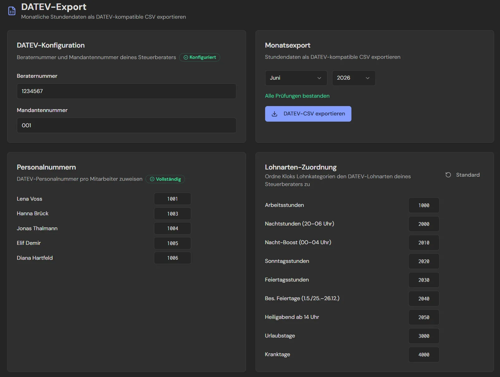 DATEV-Export in Klok